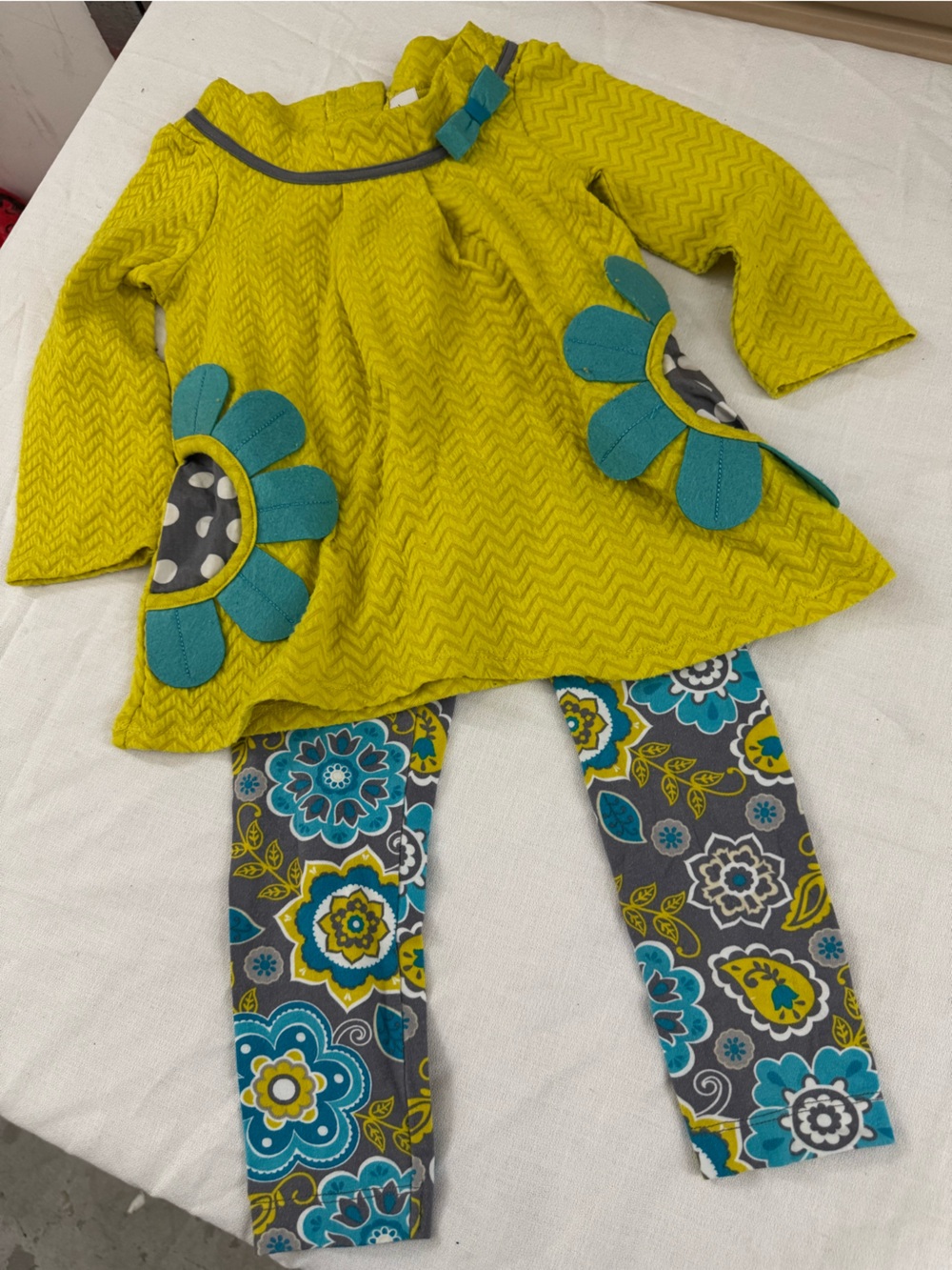 Emily Rose Yellow and Teal Flower Kids Matching Set